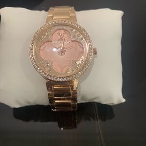 Rose Gold Clover Embellished Women's Watch